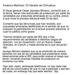 Piden proteccion tres candidatos en Chihuahua